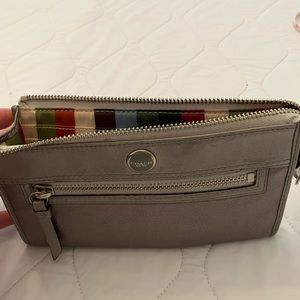 Silver with rainbow striped interior Coach wallet